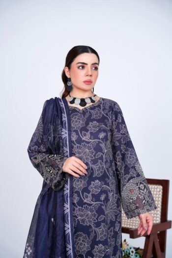Midnight Bloom – Stitched 3-Piece Lawn Suit